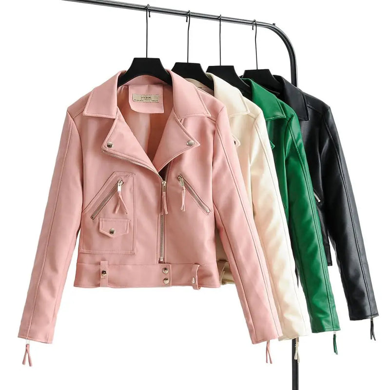 New Arrival Novel brand Winter Autumn Motorcycle leather jackets Green leather jacket women leather coat slim PU jacket Leather