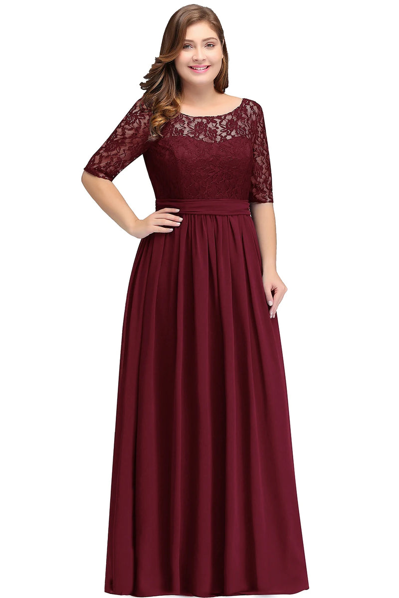 Lace Plus Size Evening Dresses Women Birthday Gift Lady Half Sleeve Tea Length Wedding Guest Party Gown Bridesmaid Robes A-line