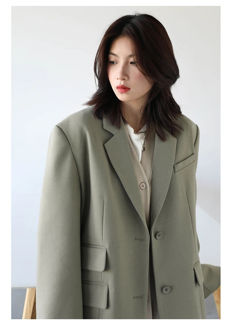 CHICVEN  Women Office Lady Blazer Cuff Embroidery Wide Shoulder Twill Suit Women's Autumn Ladies Outerwear  Stylish Tops