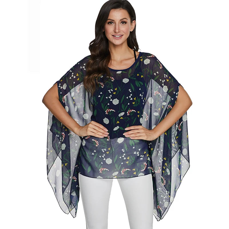 BHflutter Plus Size Blouses 2020 New Fashion Women Shirts Floral Printing Batwing Casual Chiffon Blouse Shirt kimono Summer Tops