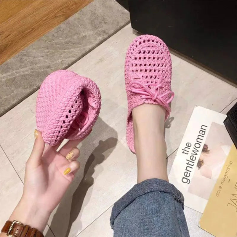 Summer Women's Openwork Slippers Woman Non-slip Slides Female Hollow Out Breathable Flat Women Home Indoor Shoes Big Size