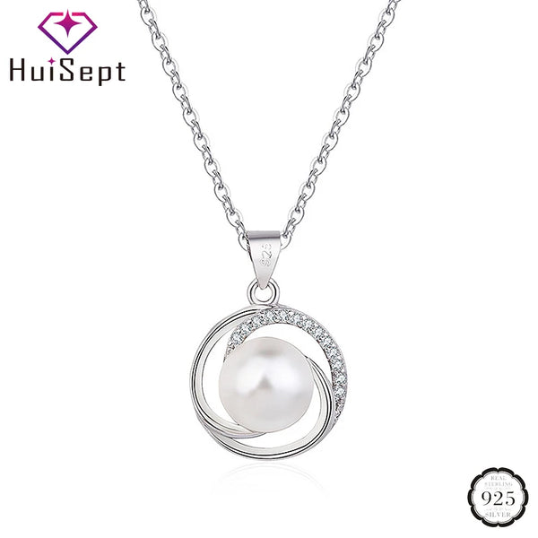 HuiSept Silver 925 Necklace Jewelry with Freshwater Pearl Zircon Gemstones Pendant Fashion Ornaments for Women Wedding Wholesale