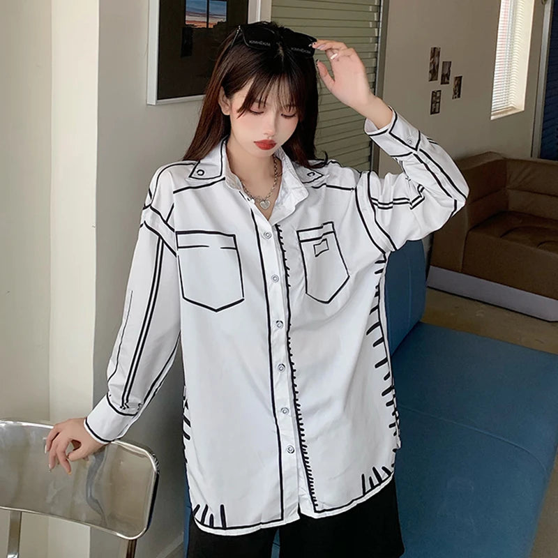 California sky graffiti print shirts New chic Women's Blouses 2024 Spring Summer Tops Loose Blusas Mujer