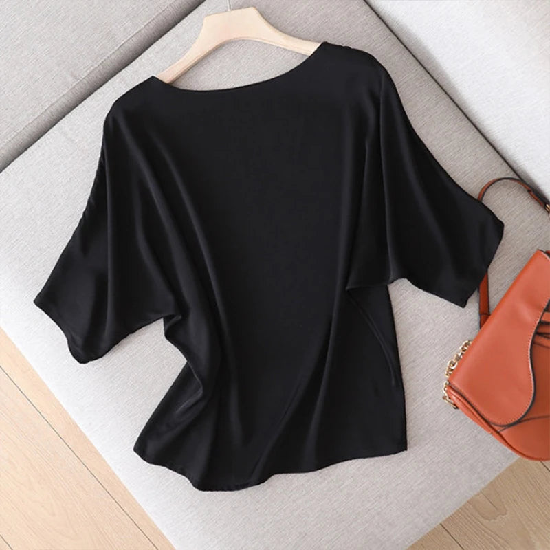 Women'S Spring Summer Style Silk Blouses Shirts Women'S Solid Color Long Sleeve O-Neck Korean Casual Tops SP685