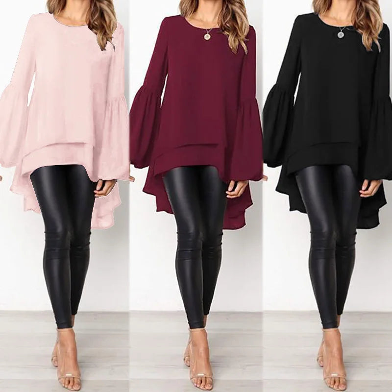 2023 ZANZEA Fashion Puff Sleeve Tops Women's Asymmetrical Blouse Elegant Casual Layered Blusas Female Blusas  Tunic