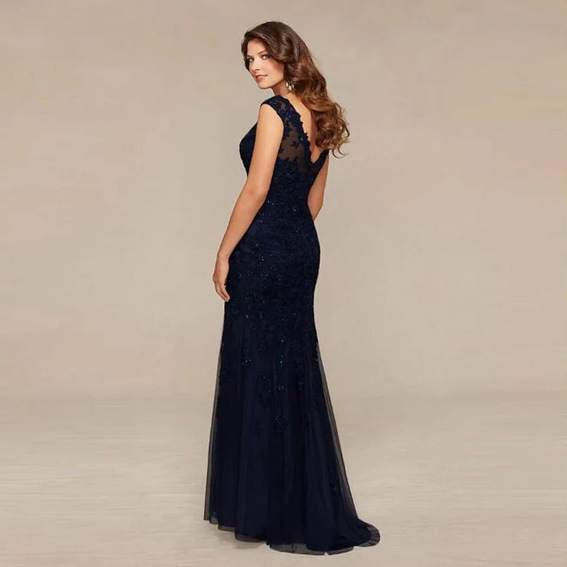 Black Blue Mother Of The Bride Dresses Mermaid Lace Beaded Sheer Neck Wedding Party Gowns 2024 Mother Evening Dresses Sleeveless
