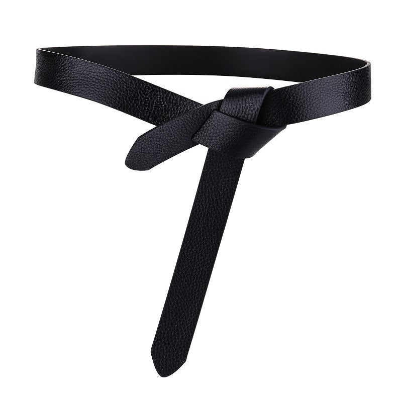 New Knotted Leather Belt Women's Dress Sweater Top Layer Cowhide Belt Women's Fashion Versatile Decorative Waist Seal Khaki