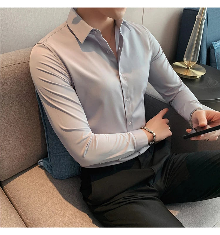 Camisas De Hombre Long Sleeve Shirts For Men Clothing 2024 Business Formal Wear Camisa Social Masculina Slim Fit Chemise Homme