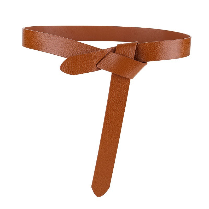 New Knotted Leather Belt Women's Dress Sweater Top Layer Cowhide Belt Women's Fashion Versatile Decorative Waist Seal Khaki