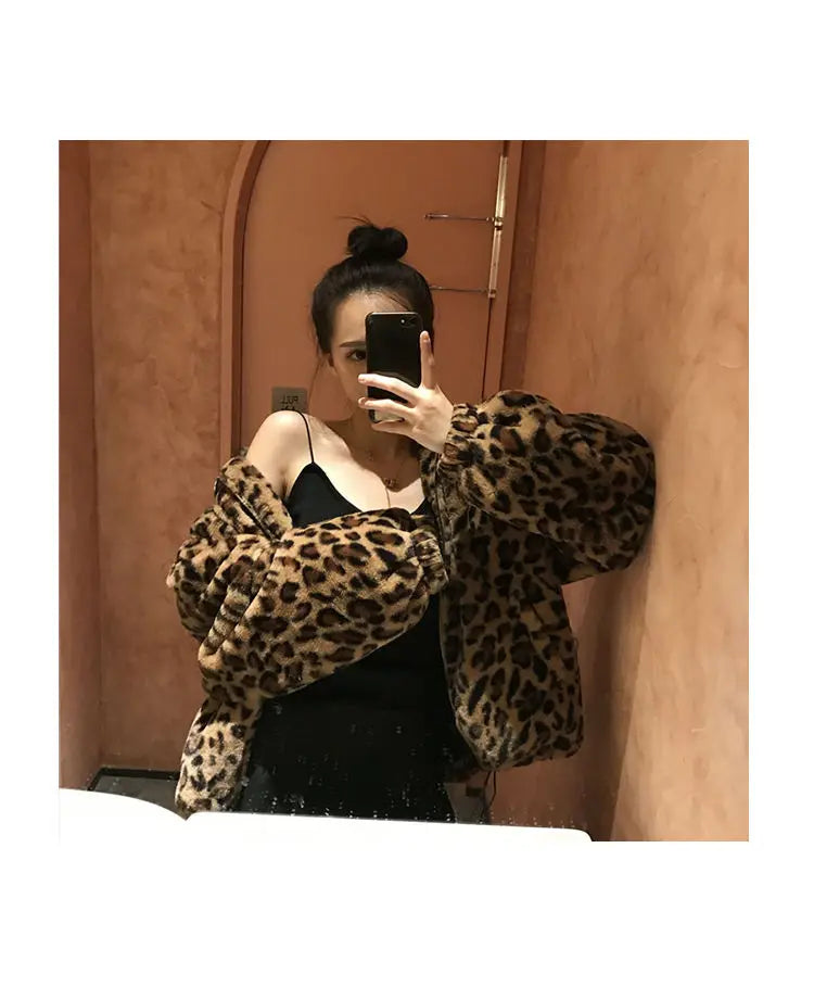 Winter Leopard Print Jacket Women's Stand collar Warm Parkas Outwear 2024 New Autumn Winter Korean Female Loose Faux Fur Coats