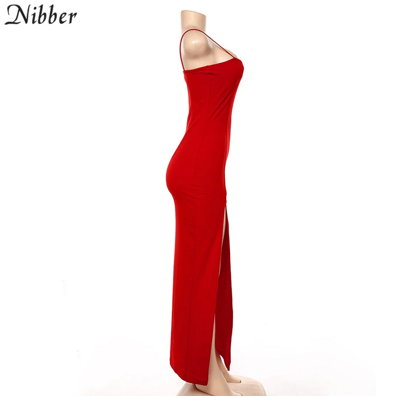 Nibber red black New year christmas party long dresses women spring Basic bodycon lace up stretch Slim midi dresses femme