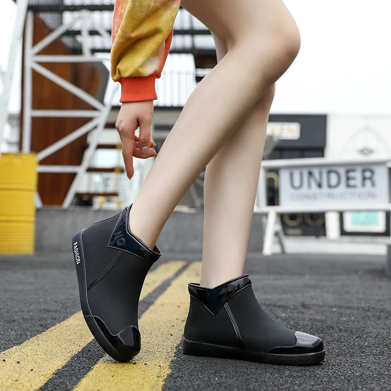 Women Ankle Rain Boots Autumn Ladies Rubber PVC Waterproof Rainshoes Water Shoes Slip On Fashion Female Flats Footwear 2020 New