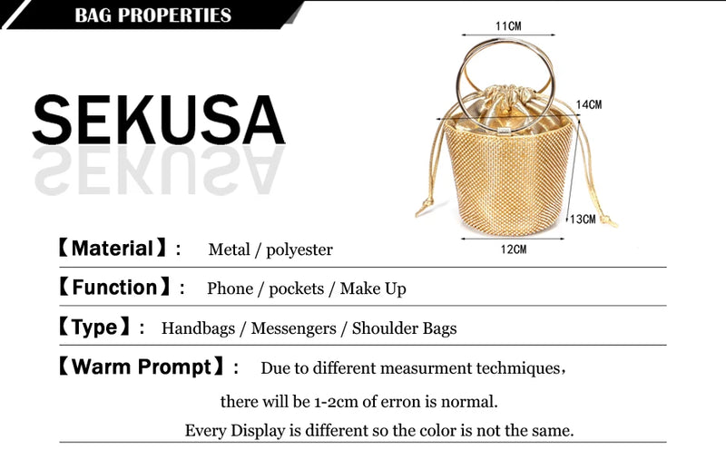 SEKUSA new design women evening bags rhinestones bucket ladies clutch purse ladies handbags