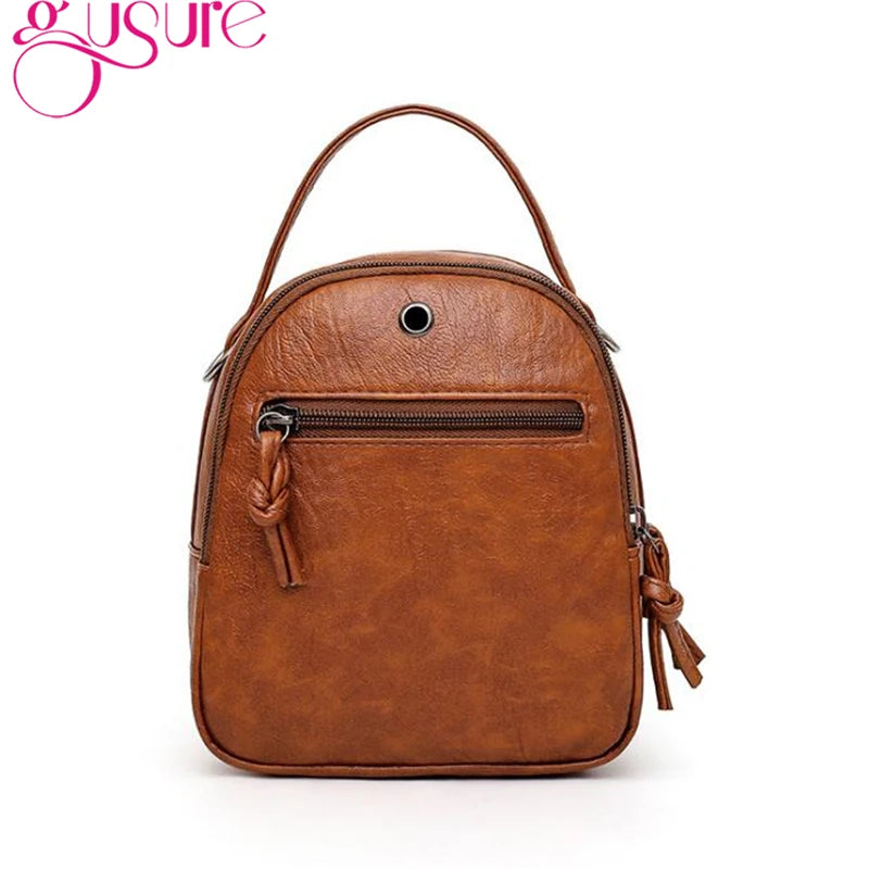 Gusure Vintage Soft Leather Shoulder Bags for Women Multi-compartment Female Handbags Small Crossbody Tote Zipper Bags