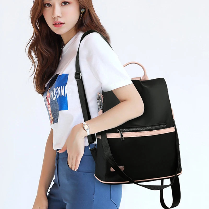 Casual Oxford Backpack Women Black Waterproof Nylon School Bags for Teenage Girls High Quality Fashion Travel Tote Packbag
