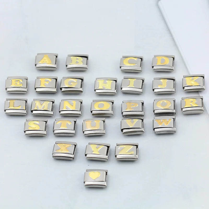Hapiship 2024 New Fashion 26 English Letters Italian Charm Links Fit 9mm Stainless Steel Bracelet Making Women Jewelry DJ110