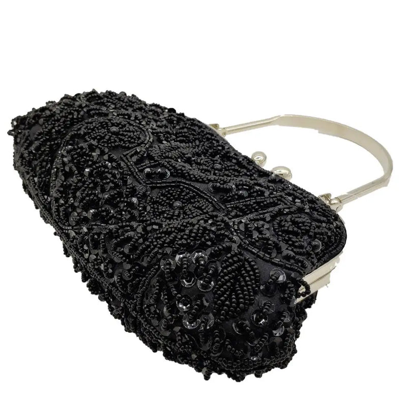 Boutique De FGG Elegant Frame Women Formal Beaded Evening Purses and Handbags Bridal Sequins Clutch Bag Cocktail Party Bag