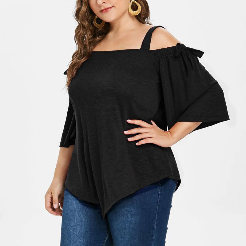 Women Blouses Summer Casual Asymmetric Cold Shoulder Top Blouse Bow Blouse Camisas Mujer Women Blouses clothes Tops