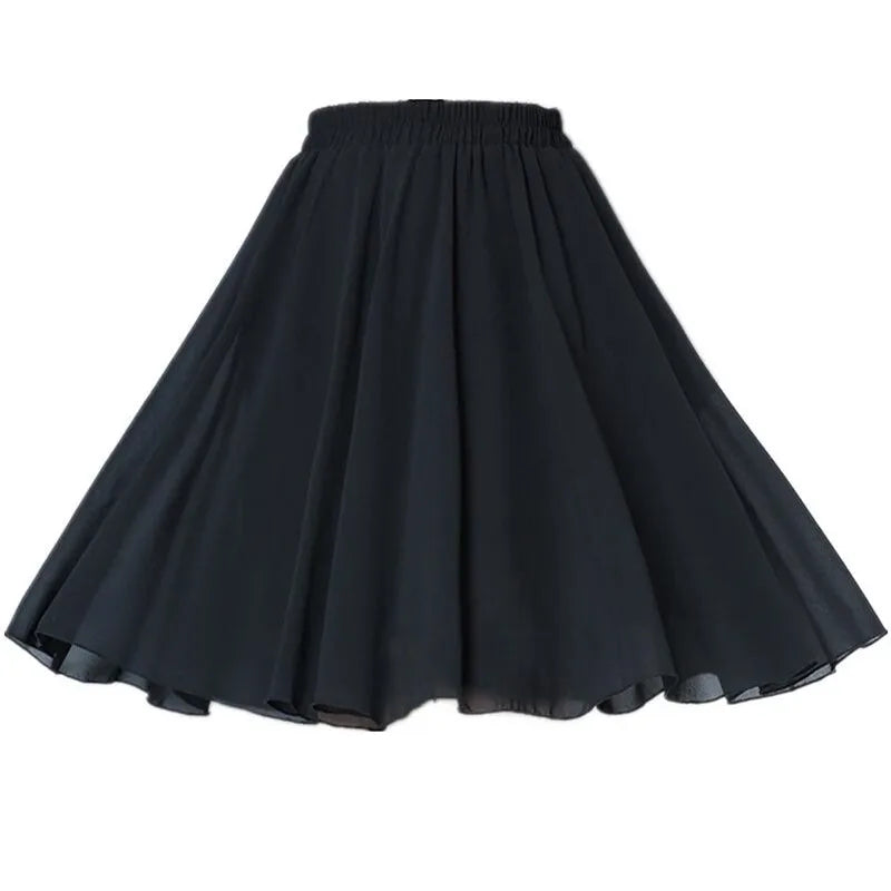 2024 Summer sexy Chiffon Pleated Elastic Skirt Casual Vintage High Waist Skirts Womens Midi Vestidos red black mini etekler