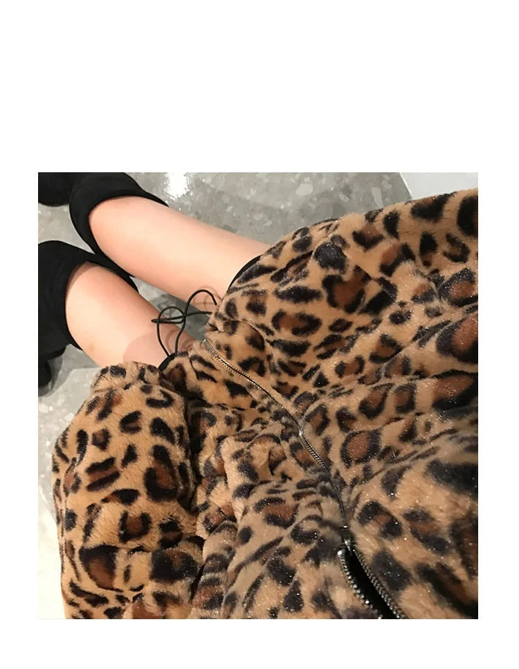 Winter Leopard Print Jacket Women's Stand collar Warm Parkas Outwear 2024 New Autumn Winter Korean Female Loose Faux Fur Coats