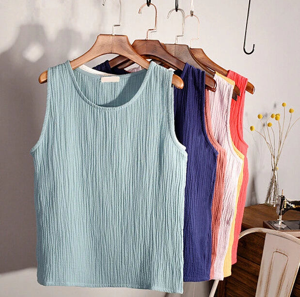 2024 New Summer fashion casual Linen Cotton Tanks Soft Conforatble blusas femeninas elegantes Vest Tops блузки больших размеров