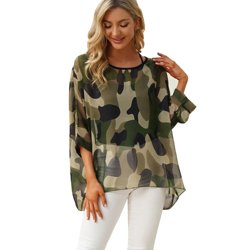 BHflutter Women Tops Off Shoulder Sexy Summer Blouses 2022 New Arrival Color Spliced Casual Loose Chiffon Shirts camisas mujer