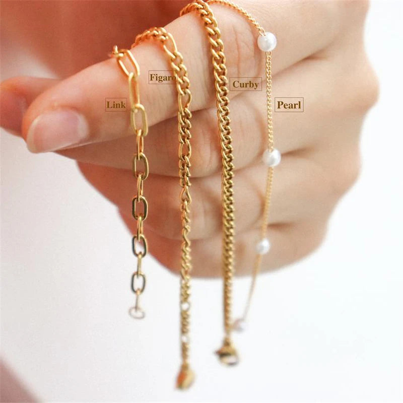 14K Gold Filled Figaro Chain Bracelet Handmade Pearl Jewelry Boho Charms Bracelets Bridesmaid Gift Vintage Anklets for Women