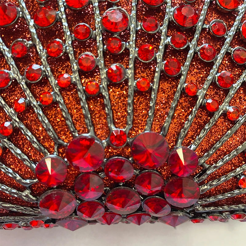 Luxury Red Crystal Wedding Evening Clutch Bags Design Women’s Fan Shape Rhinestone Party Prom Purses Diamond Handbag Dinner Bag