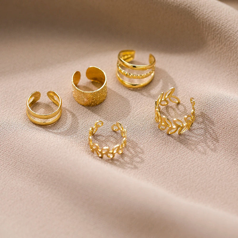 Vintage Gold Color Leaves Ear Cuff Black Non-Piercing Ear Clips Fake Cartilage Earrings Clip Earrings For Women Men Jewelry