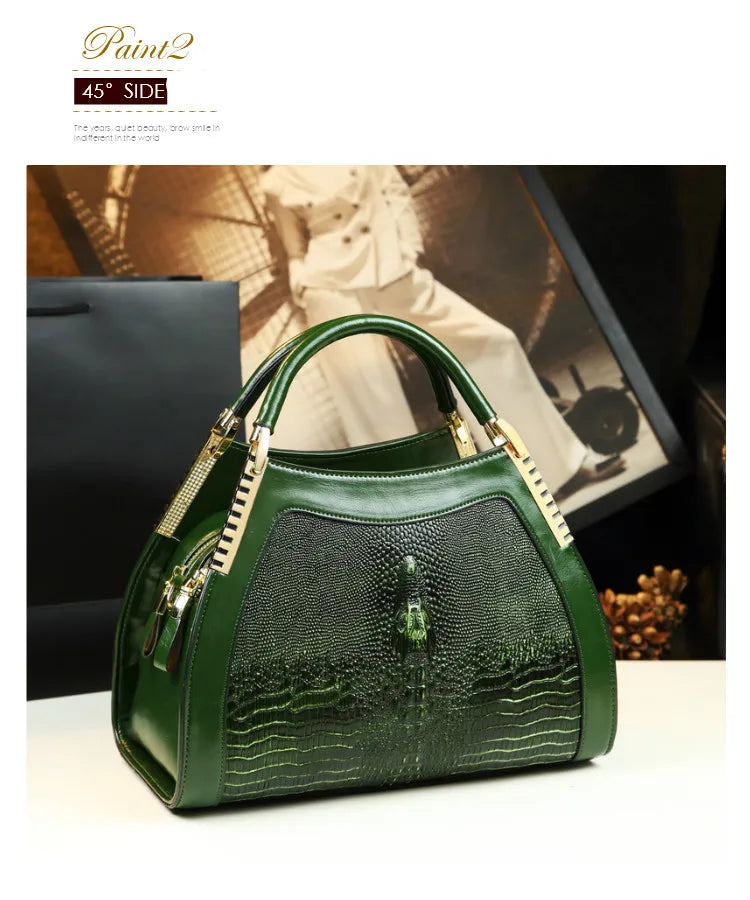 Genuine leather crocodile pattern handbag Women middle-aged female bag mother bag shoulder messenger bag multi-layer large bag