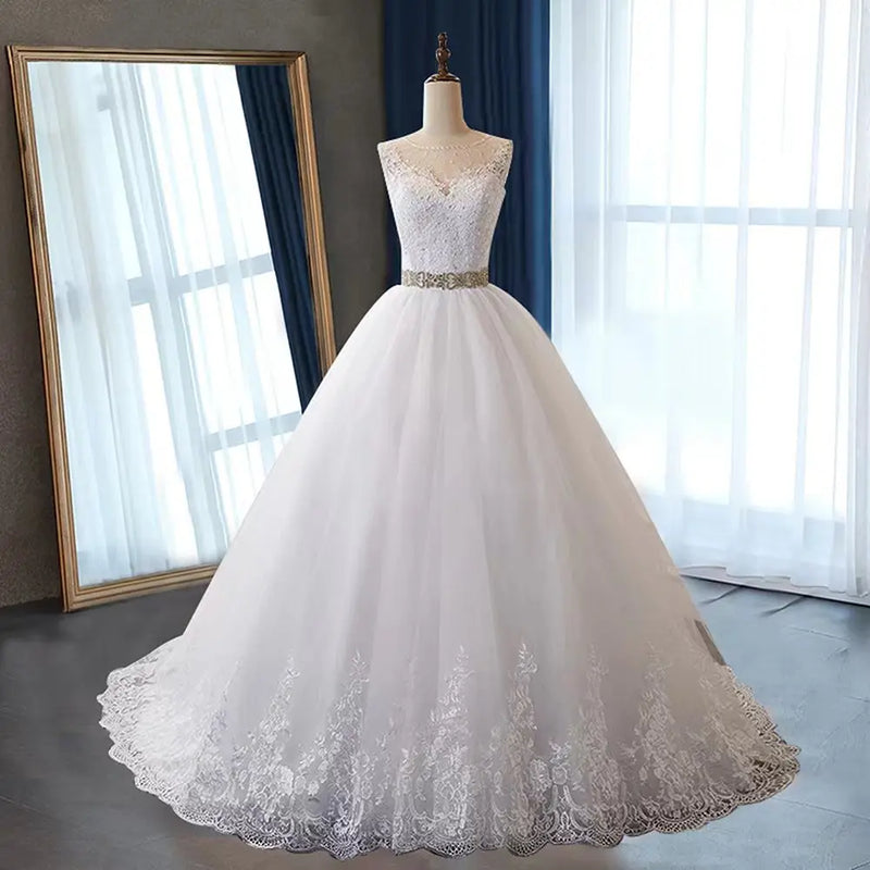 Fansmile Vestidos de Novia Vintage Lace Ball Gown Wedding Dress 2023 Plus Size Princess Bride Dress FSM-019T