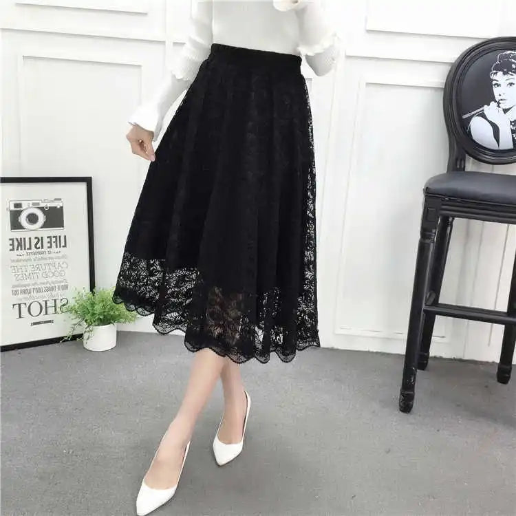 Women's Skirt Mesh Lace Skirt Long Skirt A- Line Skirt Woman Skirts Mujer Faldas Saias Mulher