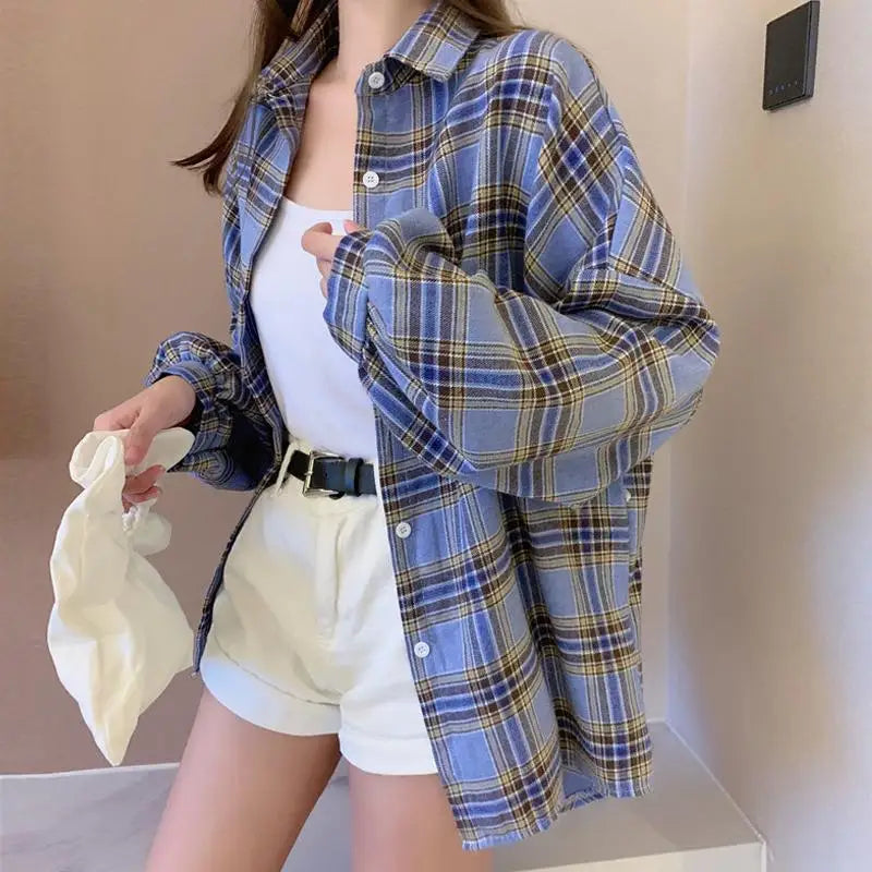 Korean Style Plaid Classic Loose Shirts Blouse Women Daily All-match Cute Student Women Clothing 2020 New