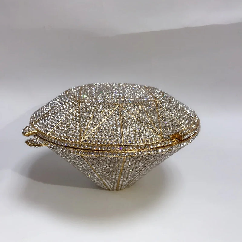 female Diamond shape Dazzling Silver Clutch Purse Women Crystal Bags Evening Wedding Party Handbag Bridal Metal Minaudiere