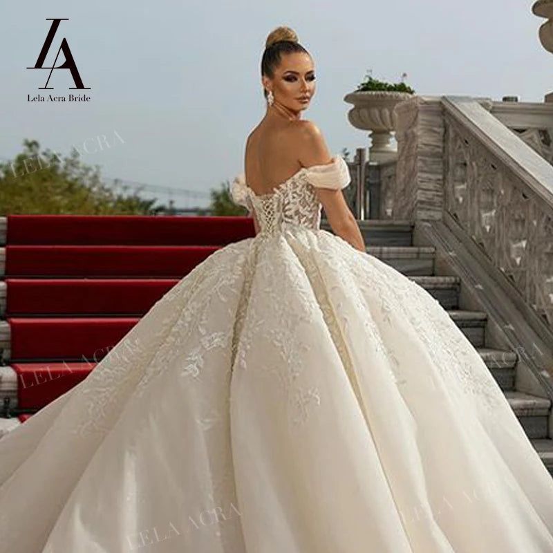 Sleeveless Wedding Dress 2024 Sweetheart Off the Shoulder Ball Gown Princess Bride LelaAcra SM27 Plus Size Vestido de Noiva
