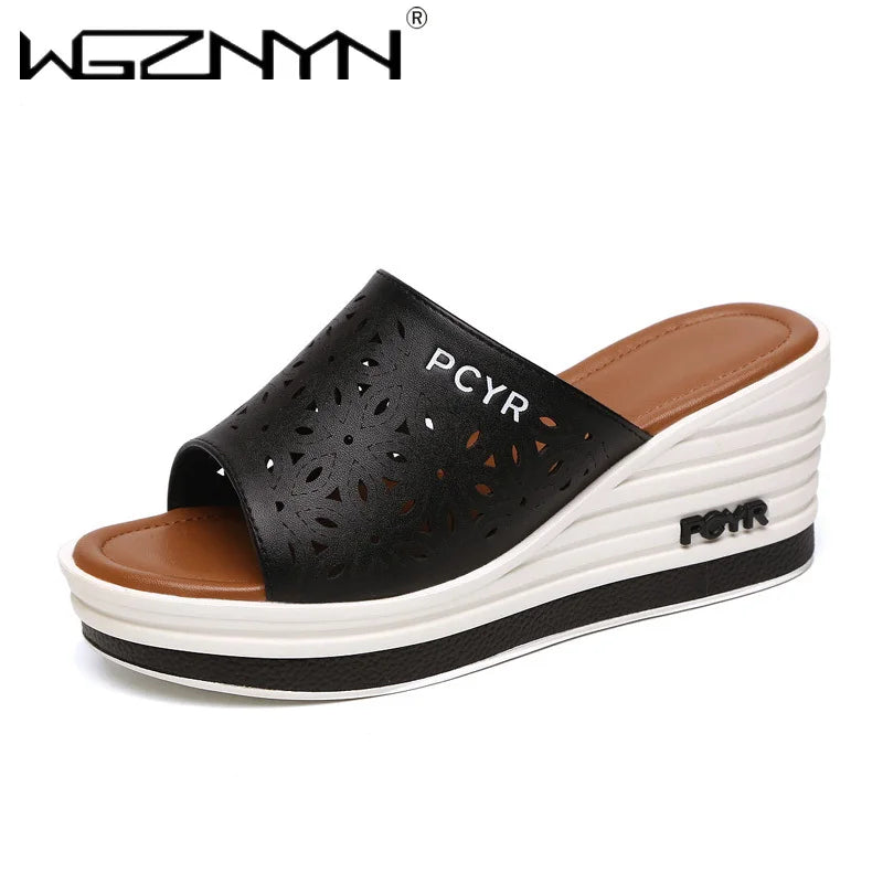 Womens High Heels Sandal Thick Bottom Casual Shoes Ladies Leisure Summer Wedges Sandals Woman Shoes Women Platform Mules Slipper