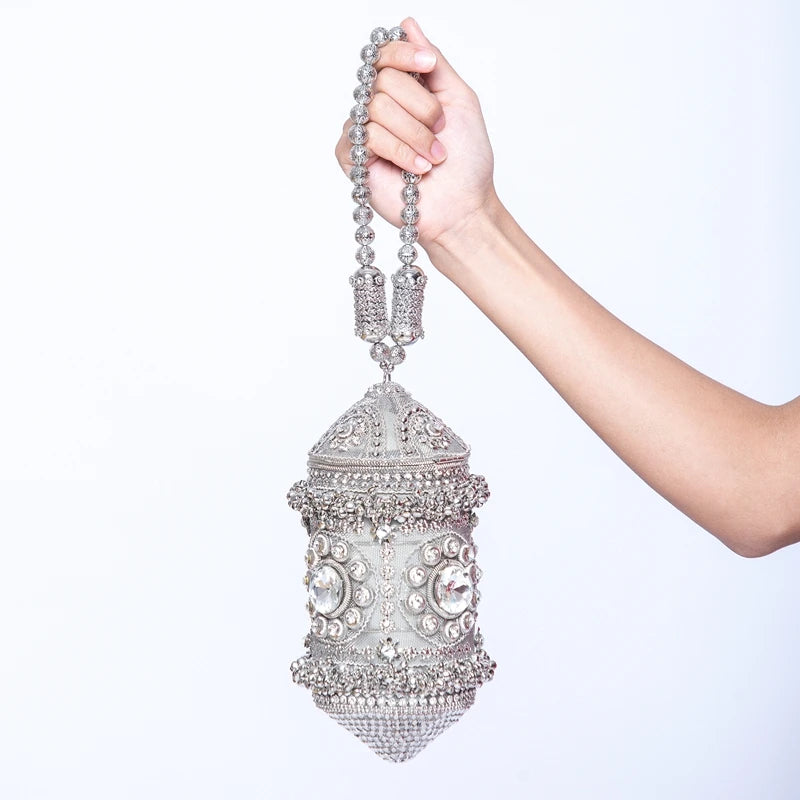 DOYUTIG Indian Style Women's Handmade Beaded Metal Clutches Classical Evening Bags Wedding Rhinestones Crossbody Beads Bags F692