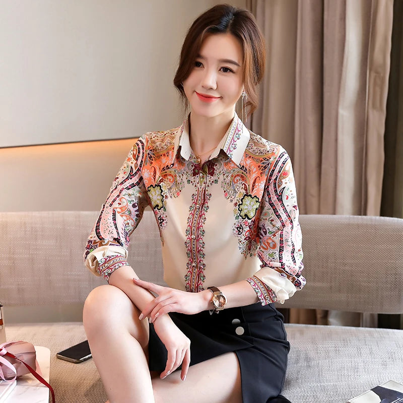 Fashion France style Women's blouses floral printing shirts for ladies Spring Summer blouse long sleeve Tops Blusas Mujer