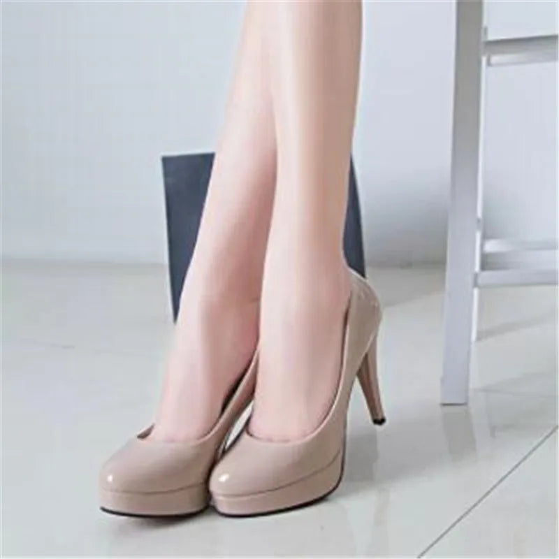 Women Pumps Fashion Classic Patent Leather High Heels Shoes Nude Sharp Head Paltform Wedding Women Dress Shoes Plus Size 34-42