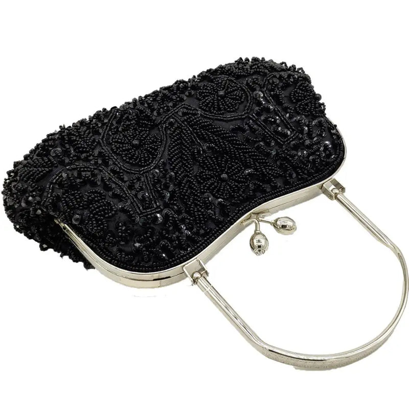 Boutique De FGG Elegant Frame Women Formal Beaded Evening Purses and Handbags Bridal Sequins Clutch Bag Cocktail Party Bag