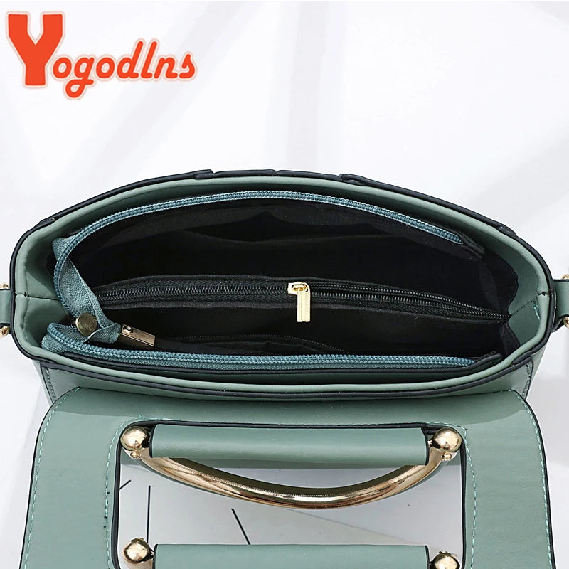 Yogodlns Luxury Handbag Women PU Leather Shoulder Bag New Solid Color Crossbody Bag Large Capacity Handle Bag Shopping Purse