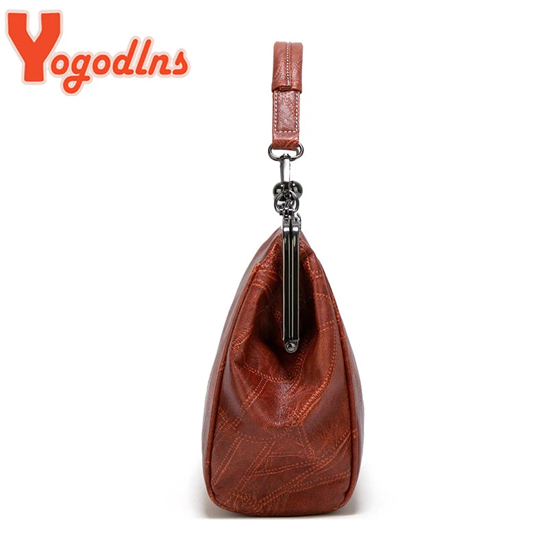 Yogodlns Vintage Clip Handle Bag For Women PU Leather Tote Fashion Shoulder Bag Lady Advanced Evening Wallet Shopping Bag Bolso