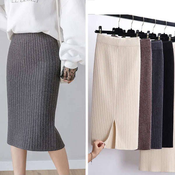 2023 Women Office Skirt Spring autumn Sexy Warm Knitted Black Pencil Skirts Ladies High Waist Elegant Long Skir Party Club Skirt