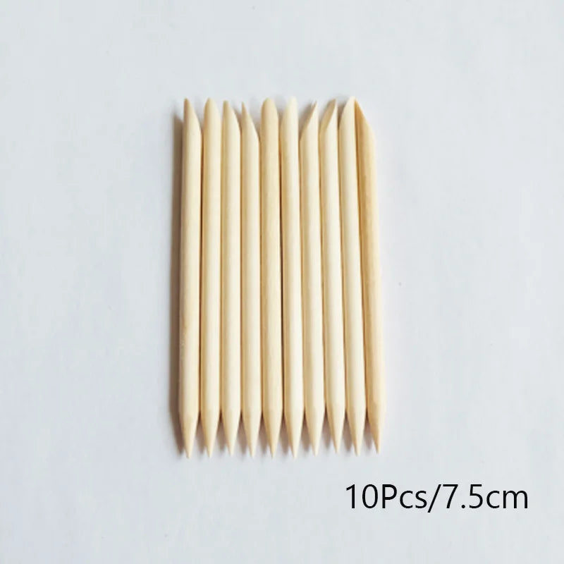 Lurayee Nail Cuticle Pusher Orange Wood Sticks Nail Manicures Remover Wooden Design Nail Gel Polish Drawing Stick for Nail Art