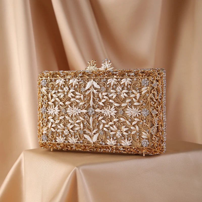 XIYUAN Women 2022 Diamond Drip Floral Evening Bags Clutches For Party Wedding Rhinestones Evening Bag Clutch Purse Wallet Gold