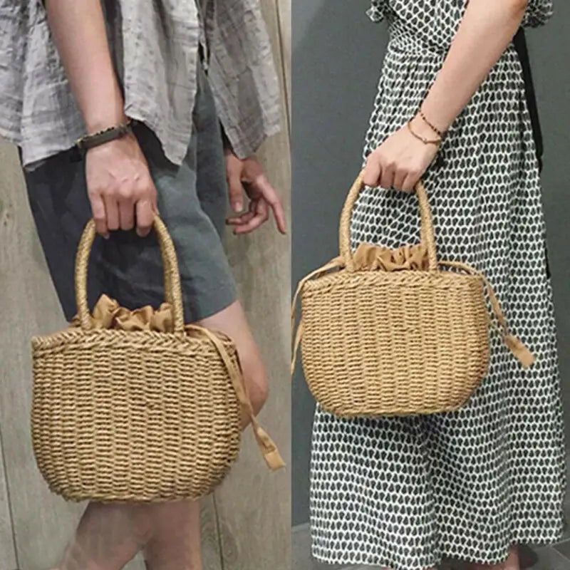 NoEnName-Null Summer Women Hand-Woven Rattan Bag Straw Purse Wicker Beach Wedding Handbag Summer Clutch Basket Shopping Bags