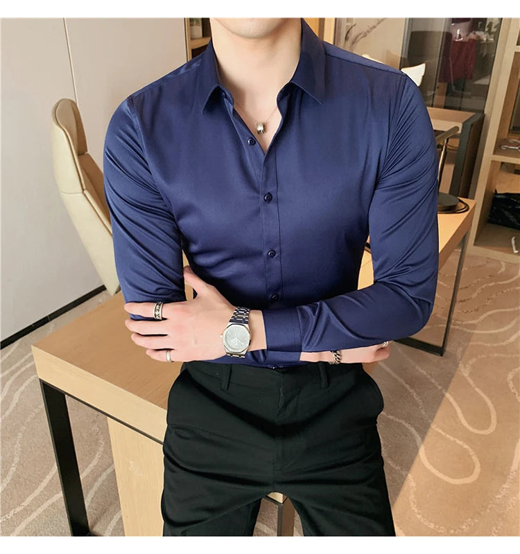 Camisas De Hombre Long Sleeve Shirts For Men Clothing 2024 Business Formal Wear Camisa Social Masculina Slim Fit Chemise Homme