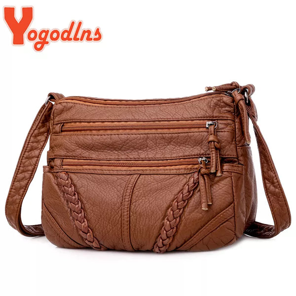 Yogodlns Winter New Shoulder Bag For Women Soft PU Leather Crossbody Bag Vintage Messenger Bag Lady Handbag Brands Lady Pouch
