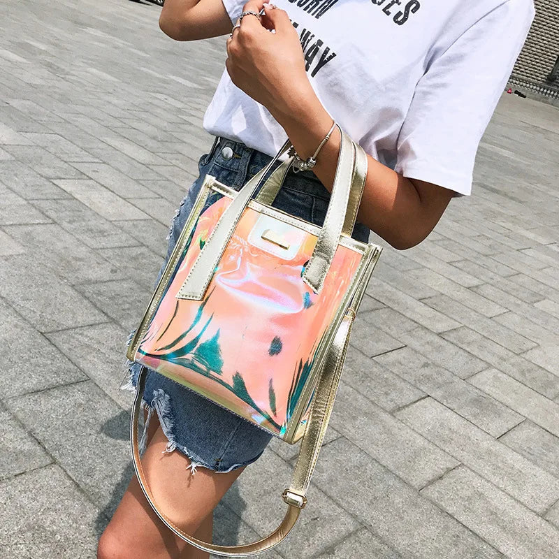 2023 New Summer transparent bag fashion ladies handbag 2 pcs Messenger Crossbody pack PVC Big Beach Shoulder bags for women