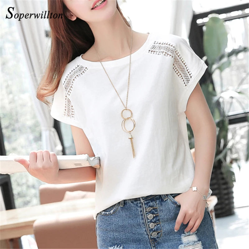 Cotton Summer Fashion Blouses Lace Batwing Sleeve Shirts For Womens Tops Shirts Women Clothing Korean 2024 Pink Blusas Female